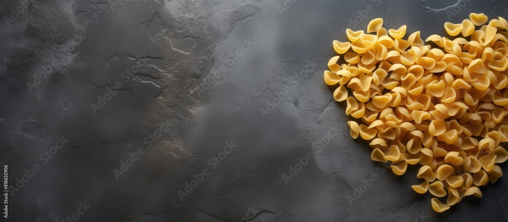 Poster heart shaped pasta on a background of stone with copy space image