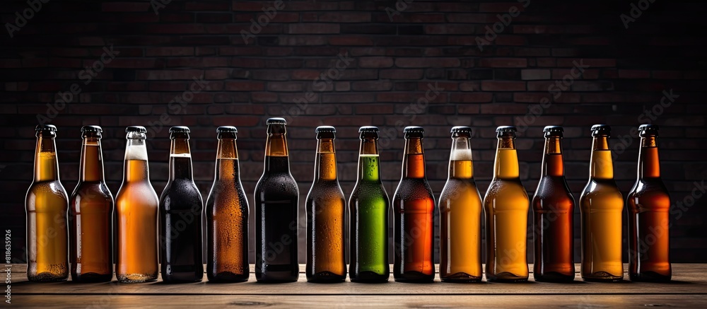 Poster Row of beer bottles with copy space image