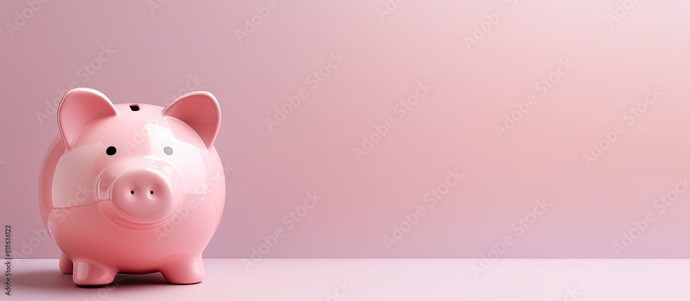 Aufkleber Flat lay view of a pink piggy bank with ample copy space image available