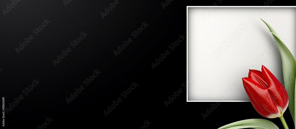 Leinwandbilder abstract copy space image of a blank photo frame with a white tulip set against a black background