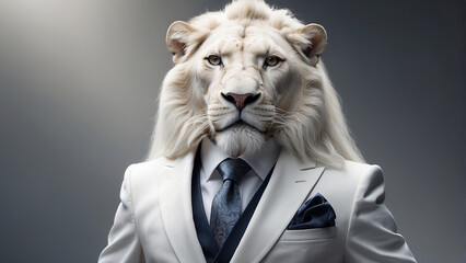 Regal Attire: White Lion in an Elegant Suit