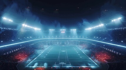 Obraz premium a large football stadium with bright lights at night. generative AI