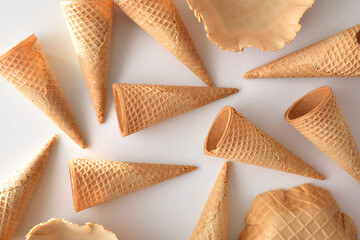 Set of cone shaped and bowl shaped wafers white isolated