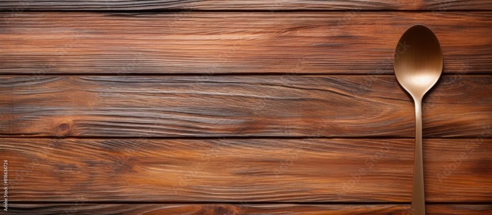 Aufkleber Copy space image of a wooden background adorned with a spoon and fork