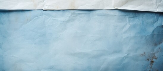 Flat lay image of antique parchment paper sheets with a blue background offering ample copy space