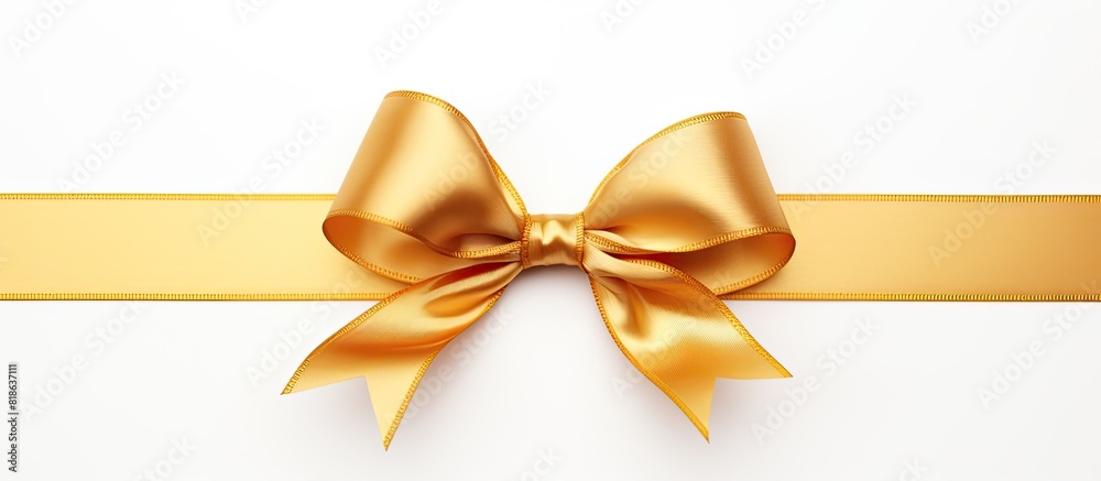 Aufkleber a beautiful golden ribbon bow stands alone on a white background in a copy space image