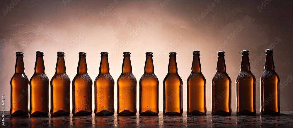 Poster Row of beer bottles with copy space image