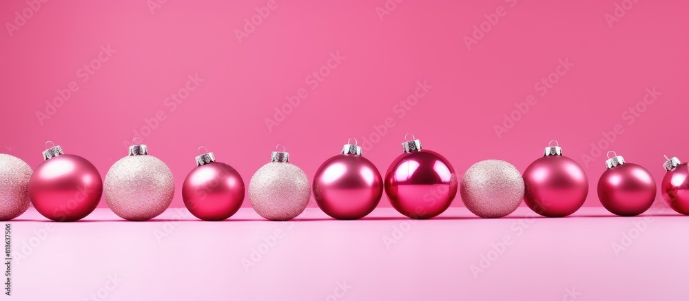 Fototapete copy space image of christmas tree balls on a pink background with a designated area for your text