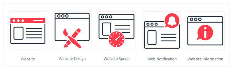 A set of 5 Seo icons as website, website design, website speed