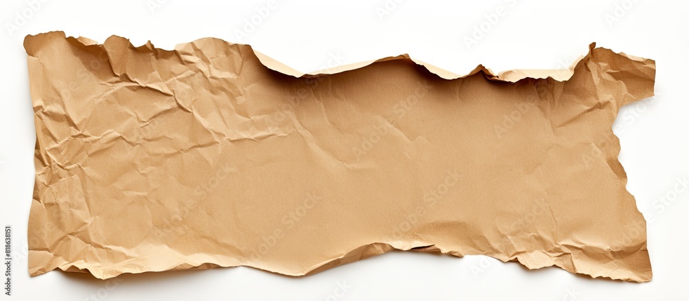 Poster a torn piece of brown craft paper captured from above on a white background featuring copy space for