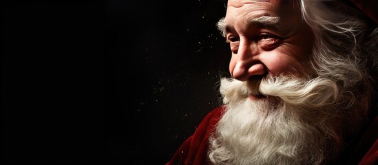 A portrait of Santa Claus depicted on a dark background with ample copy space image