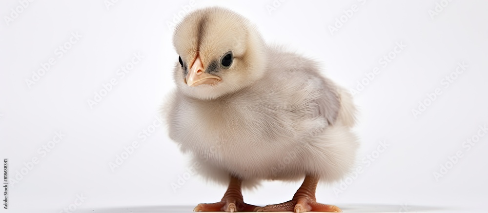 Poster 8 day old araucana chicken photographed in a studio with a white background allowing for ample copy 