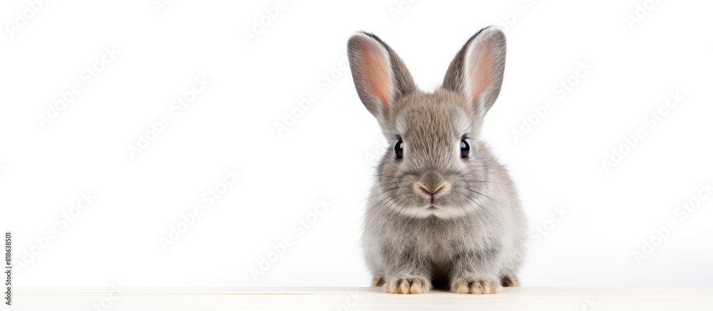 Poster A baby rabbit with short grey hair on a white background with plenty of space for adding an image. Creative banner. Copyspace image