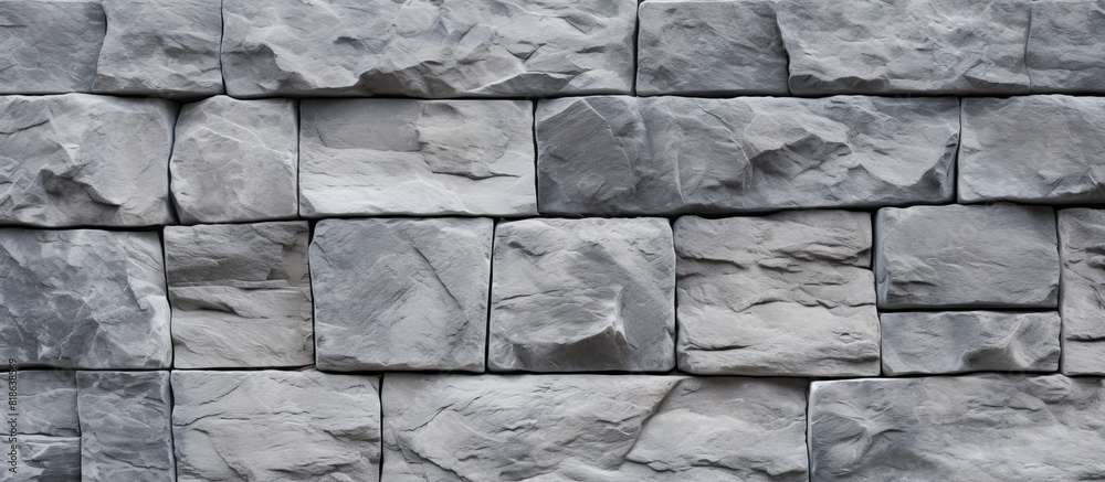Aufkleber A textured uneven gray stone wall serves as the backdrop for a simple rock blocks background The image contains copy space