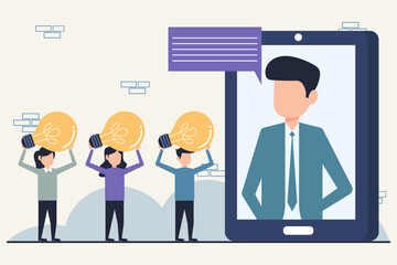 Flat Design Virtual Team Collaboration and Idea Sharing Illustration