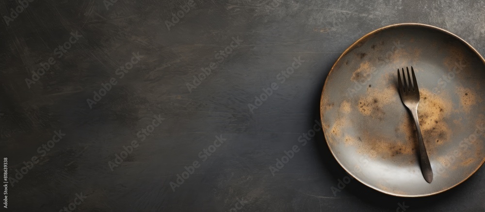 Poster a round ceramic plate sits alone on a dark textured concrete background it s a simple image with cut