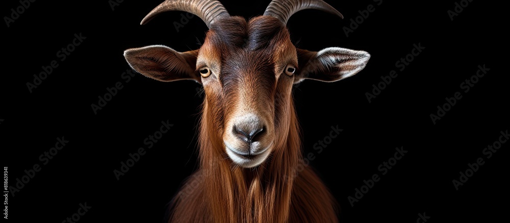 Poster A brown goat captured in a photograph with empty space around it for adding text or graphics. Creative banner. Copyspace image