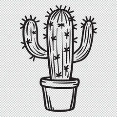 Cactus line art style for coloring book, vector illustration on transparent background