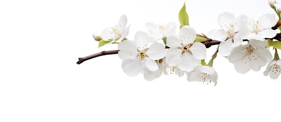 Isolated on a white background there is a copy space image of a flowering branch