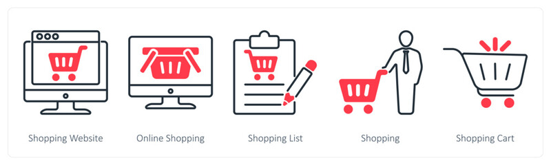 A set of 5 Shopping icons as shopping website, online shopping, shopping list