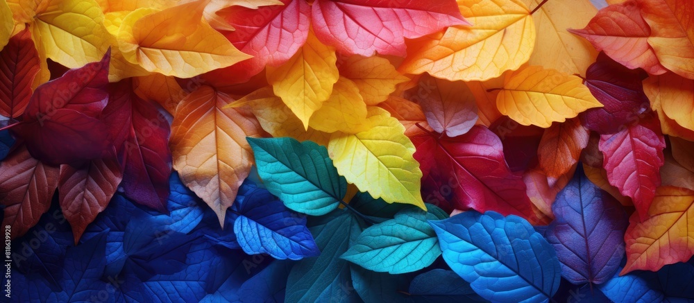 Poster autumn leaves create a vibrant and picturesque background offering a colorful and scenic copy space 