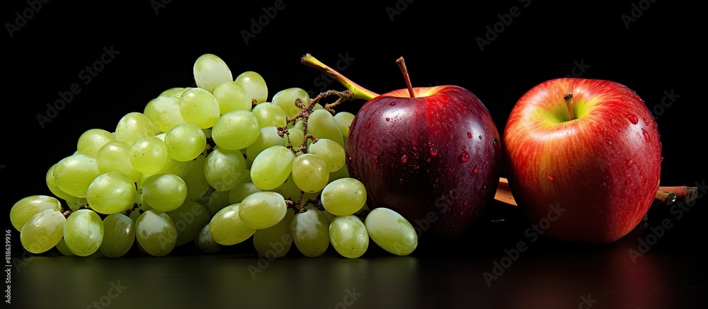 Poster fruits like grape and apple. creative banner. copyspace image