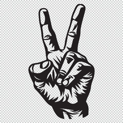 Simple hand peace sign icon logo, vector illustration on transparent background