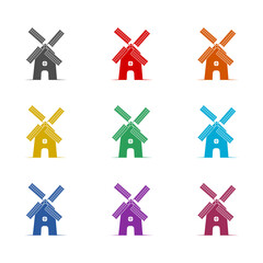 Windmill logo design icon isolated on white background. Set icons colorful