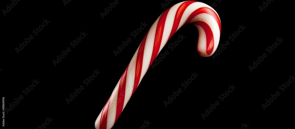 Aufkleber Flat lay view of a Christmas candy cane isolated on a black background providing ample copy space in the image