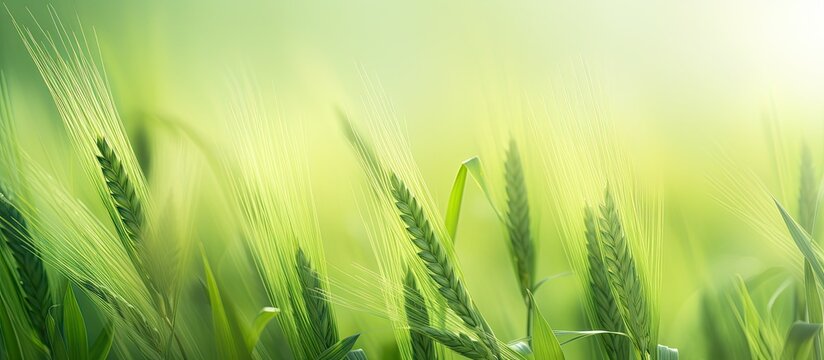 Close up image of barley plants on a green nature background with an abstract blurred background for copy space