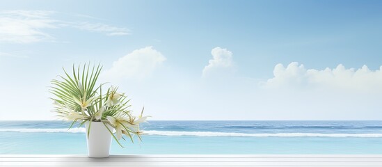 A white background with a summer theme featuring a scenic ocean view for a vacation vibe Ideal for a copy space image