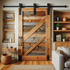 Handcrafted Sliding Barn Door, Reclaimed Wood Elegance with Modern Black Hardware