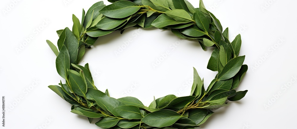 Poster dried laurel leaf seasoning showcased in a copy space image an isolated wreath made of laurel leaves