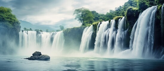 Magnificent waterfall with copy space image