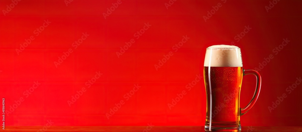 Aufkleber copy space image of a bottle and beer mug placed on a vibrant red background