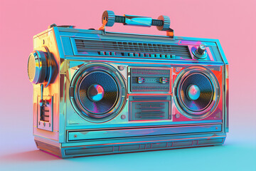 Fototapeta premium Retro 3D Boombox graphic with neon colors. 