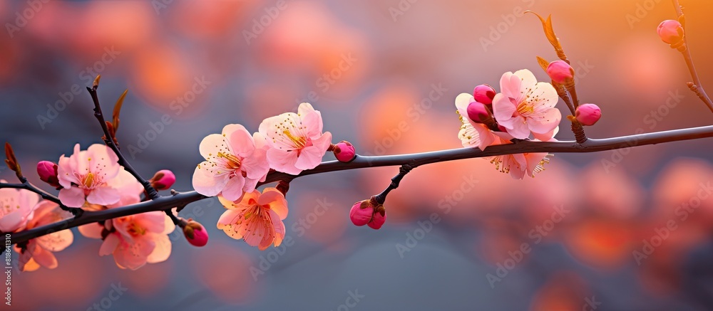 Aufkleber Apricot flowers bloom in an appealing display of vibrant colors creating a captivating image with ample empty space for creative purposes