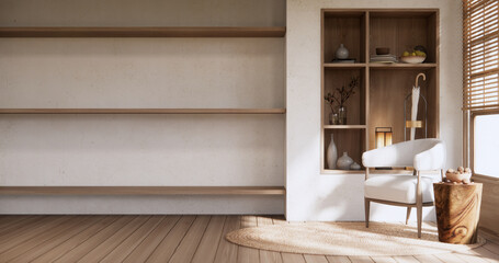 chair minimalist design in living room muji style.3D rendering
