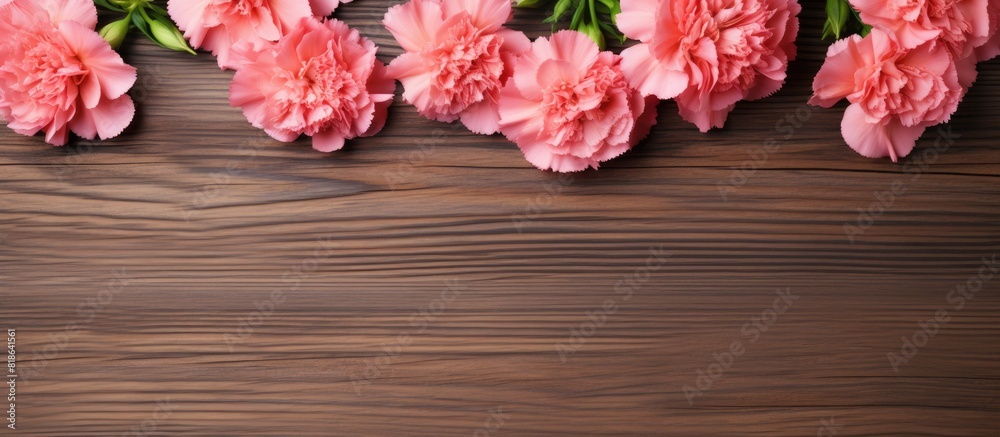 Aufkleber a copy space image featuring beautiful carnation flowers placed on a rustic wooden table