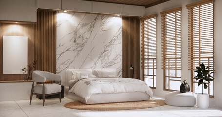 Bedroom minimal Modern wall and wooden tiles floor.