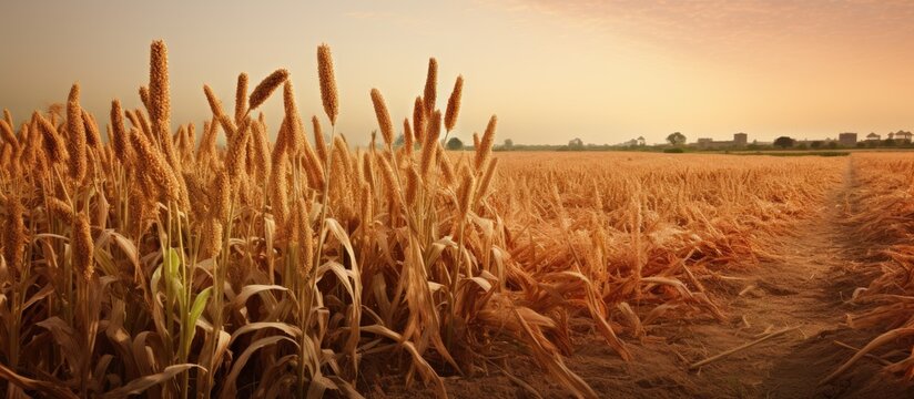 A farm cultivating the jowar grain sorghum crop. Creative banner. Copyspace image
