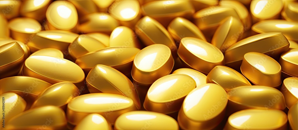 Poster golden heart shaped pills with ample copy space for text