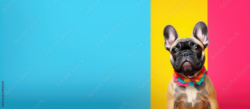 Poster A stylish French bulldog posing on a colorful background with enough space for copy or text