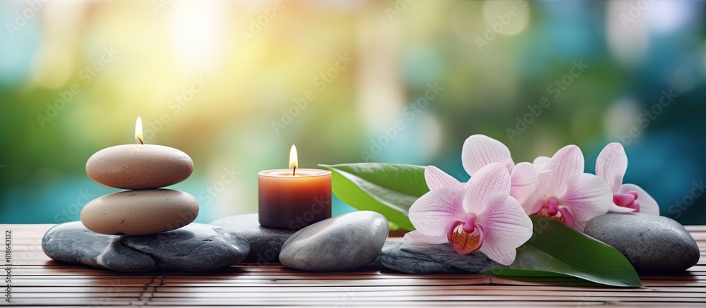 Poster colorful background enhances the composition of the spa treatment on the table creating a captivatin