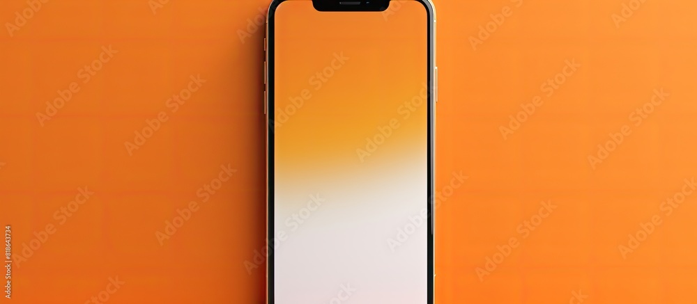 Poster copy space image of a modern smartphone mockup with a blank display placed on an orange background