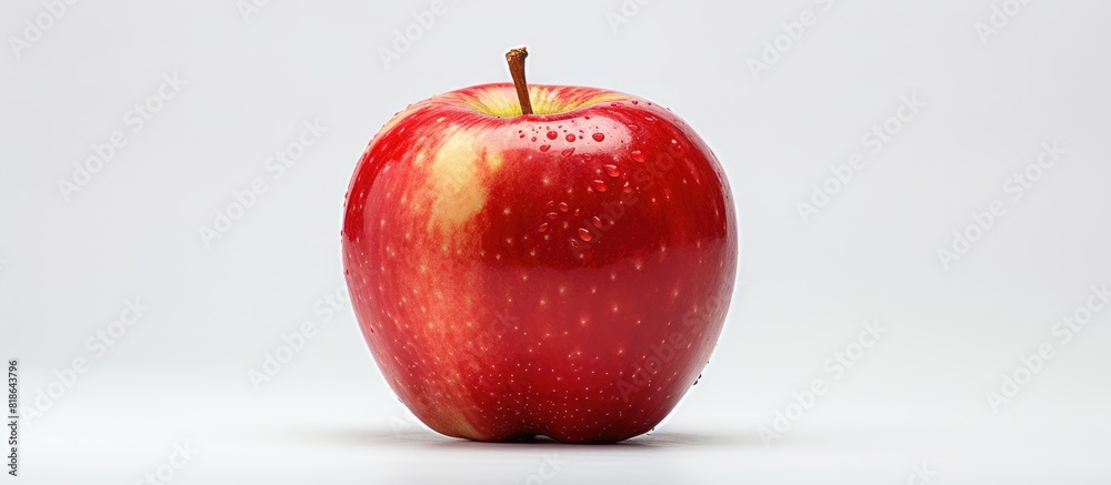 Poster A copy space image of a whole fresh ripe red apple with a slice can be seen against a white background