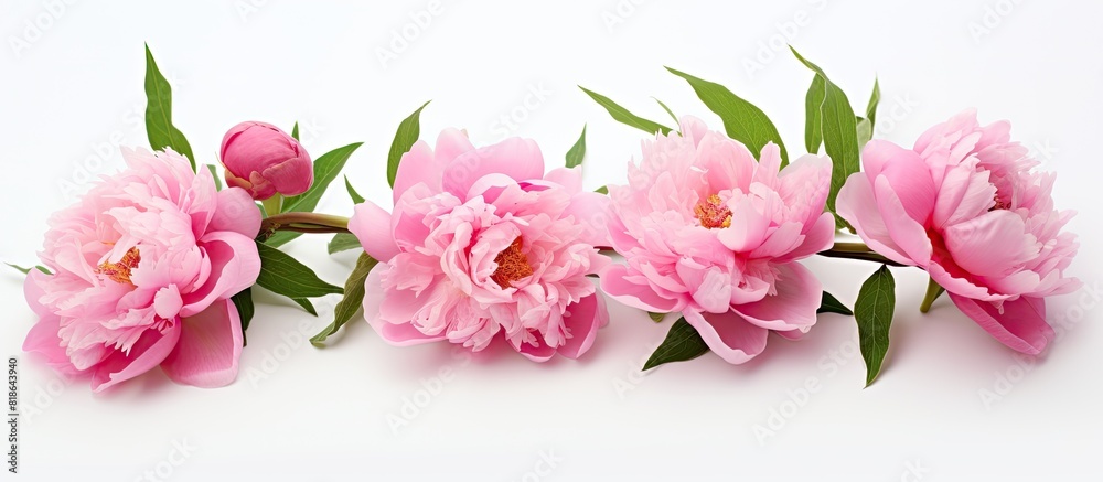 Aufkleber A close up of pink peony flowers on a white background perfect for design projects with a copy space image