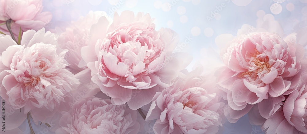 Poster a close up image of peonies with a floral background providing ample copy space