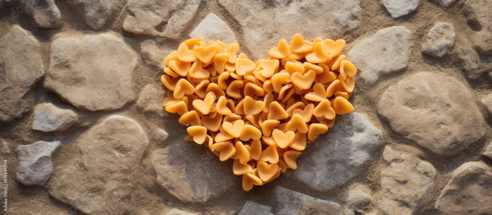 Poster heart shaped pasta on a background of stone with copy space image