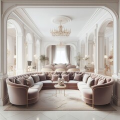 Spacious living room with a sleek sofa and minimalist decor in a modern style